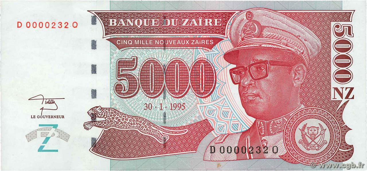 5000 Nouveaux Zaïres ZAIRE  1995 P.69 q.FDC