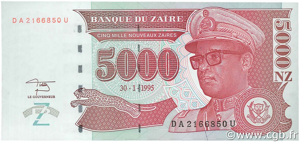 5000 Nouveaux Zaïres ZAIRE  1995 P.69 FDC