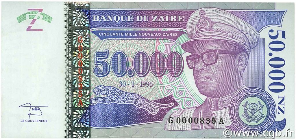 50000 Nouveaux Zaïres ZAÏRE  1996 P.74a SC+