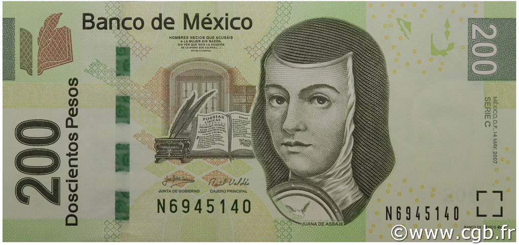 200 Pesos MEXICO  2007 P.125var FDC