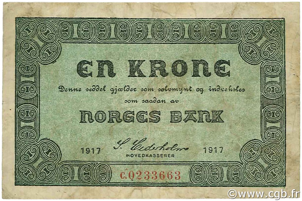 1 Krone NORVÈGE  1917 P.13a BC