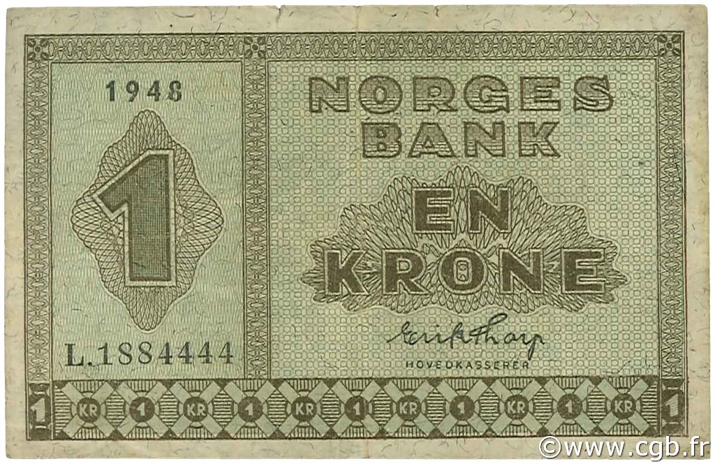1 Krone NORWAY  1948 P.15b F+