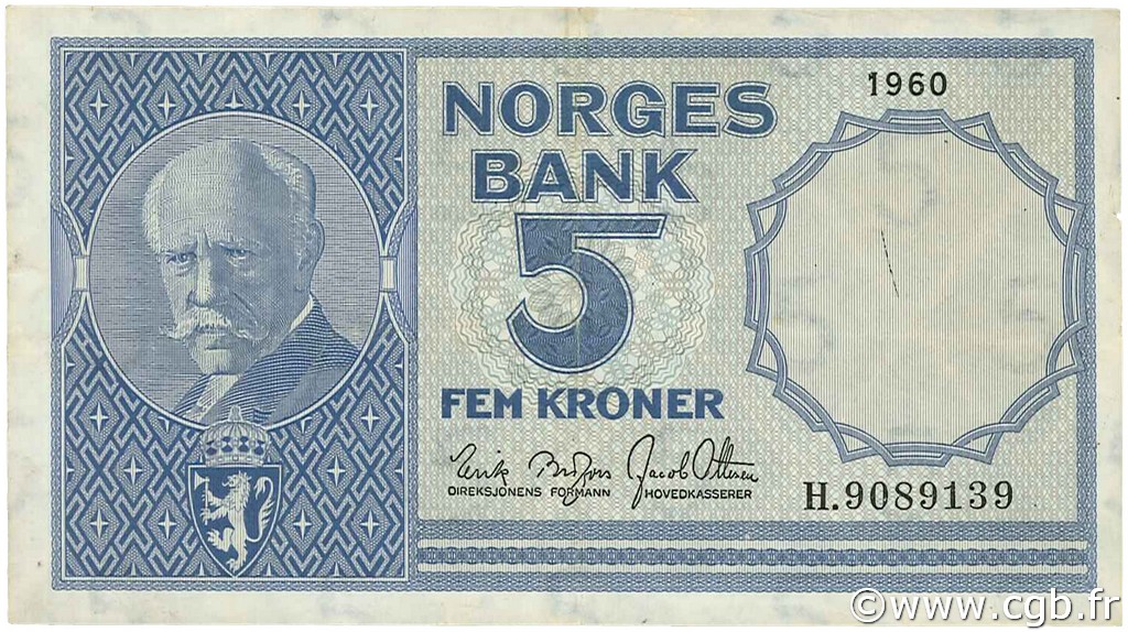 5 Kroner NORVÈGE  1960 P.30g MBC+