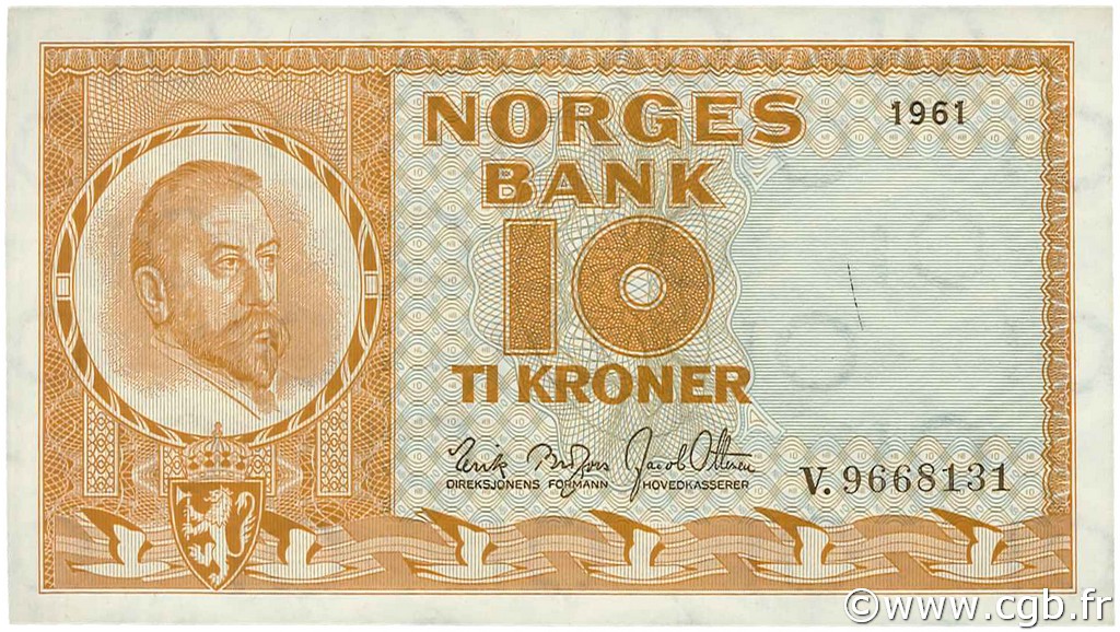 10 Kroner NORVÈGE  1961 P.31c VZ+
