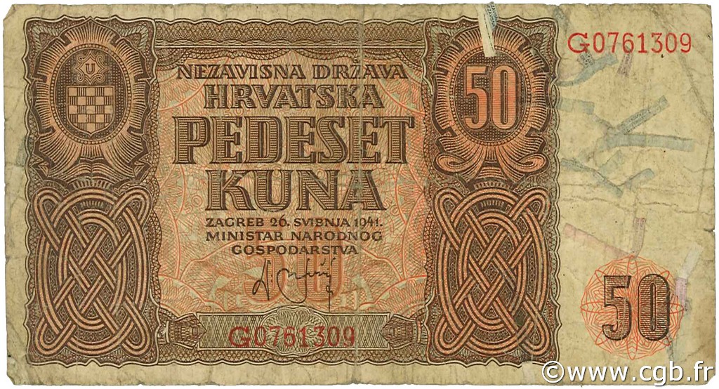 50 Kuna CROATIE  1941 P.01 B