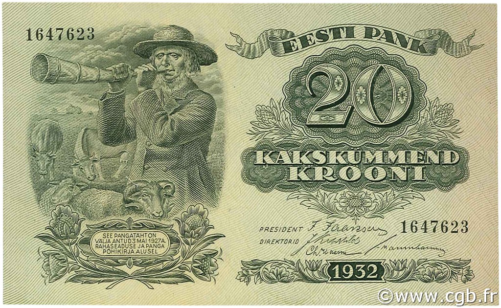 20 Krooni ESTONIA  1932 P.64a EBC+