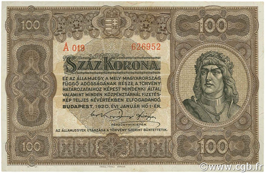 100 Korona UNGARN  1920 P.063 VZ