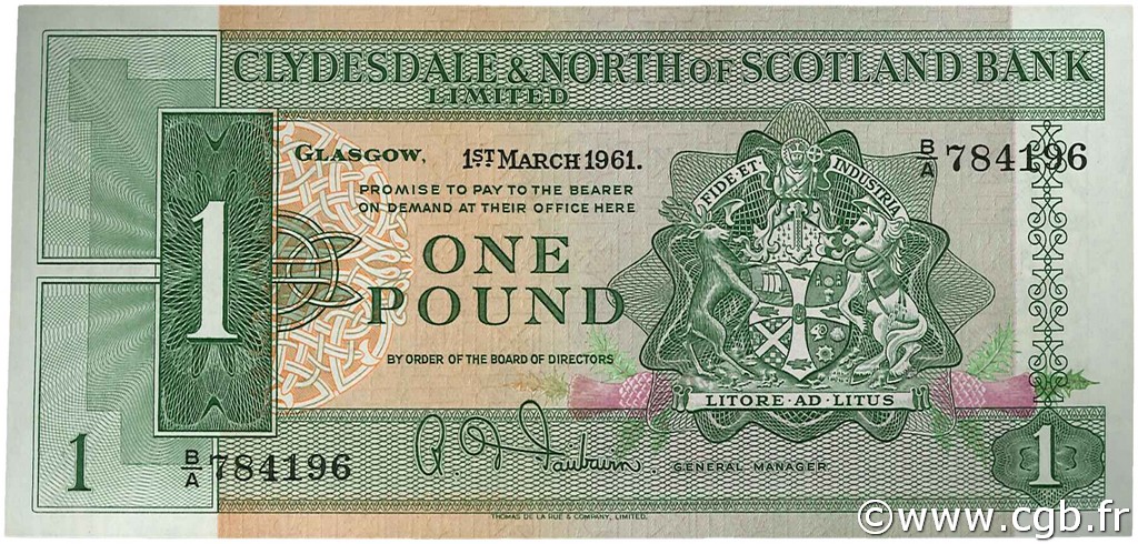 1 Pound SCOTLAND  1961 P.195a UNC