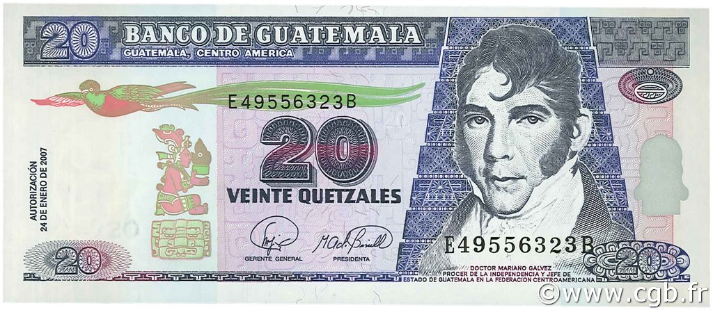 20 Quetzales GUATEMALA  2007 P.112b UNC