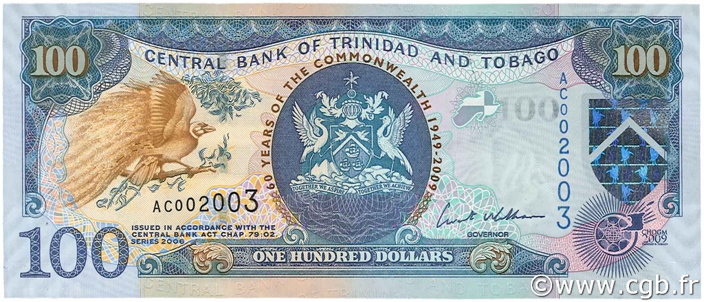100 Dollars TRINIDAD Y TOBAGO  2009 P.52 FDC