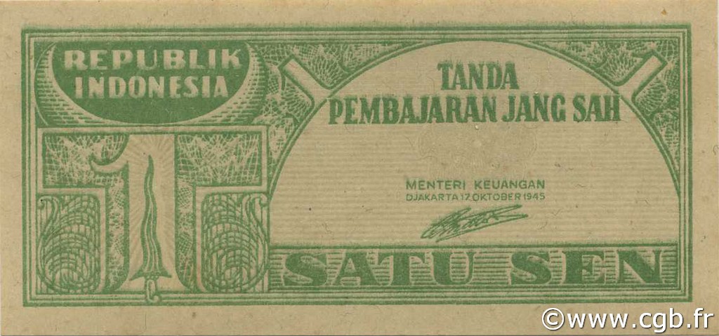 1 Sen INDONESIA  1945 P.013 UNC