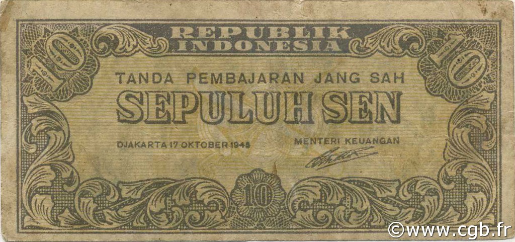 10 Sen INDONESIA  1945 P.015a F