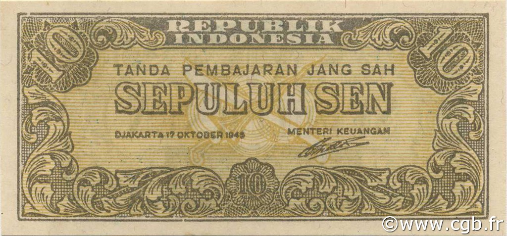 10 Sen INDONESIA  1945 P.015b FDC