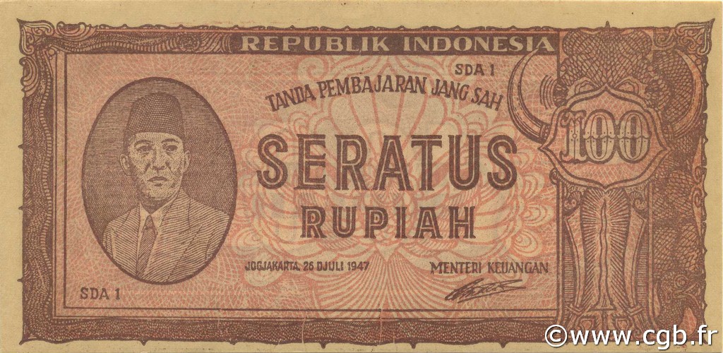 100 Rupiah INDONESIA  1947 P.029 UNC