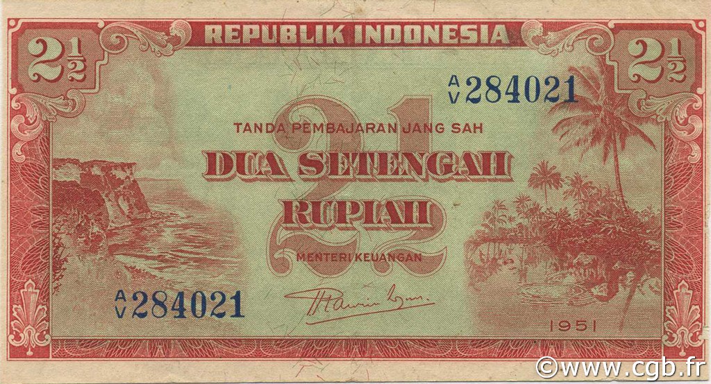 2,5 Rupiah INDONESIA  1951 P.039 EBC