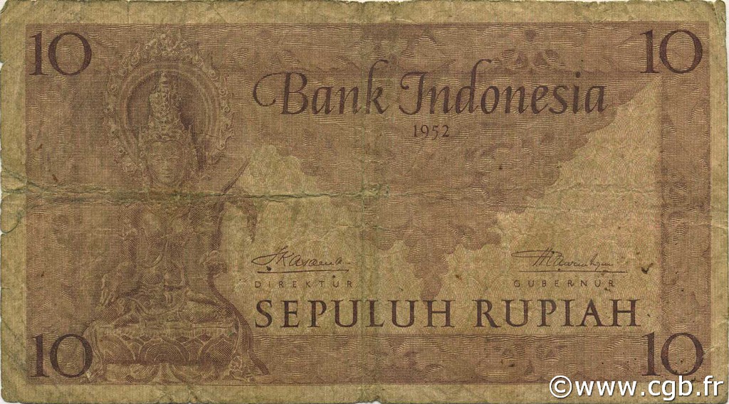 10 Rupiah INDONESIEN  1952 P.043b SGE