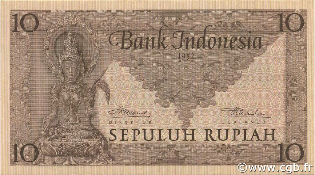 10 Rupiah INDONESIA  1952 P.043b q.FDC