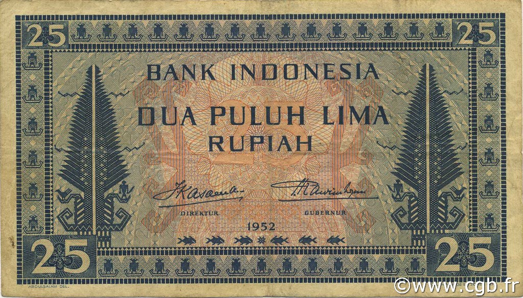 25 Rupiah INDONÉSIE  1952 P.044a TTB