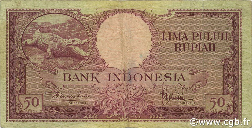 50 Rupiah INDONESIA  1957 P.050a q.BB