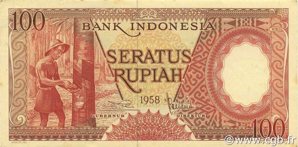 100 Rupiah INDONESIA  1958 P.059 AU