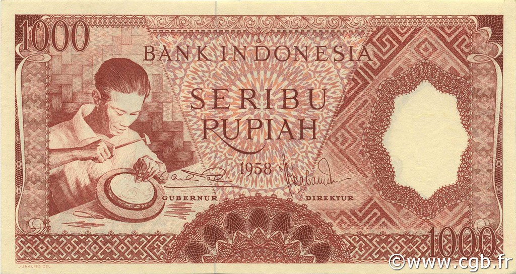 1000 Rupiah INDONESIA  1958 P.061 SC