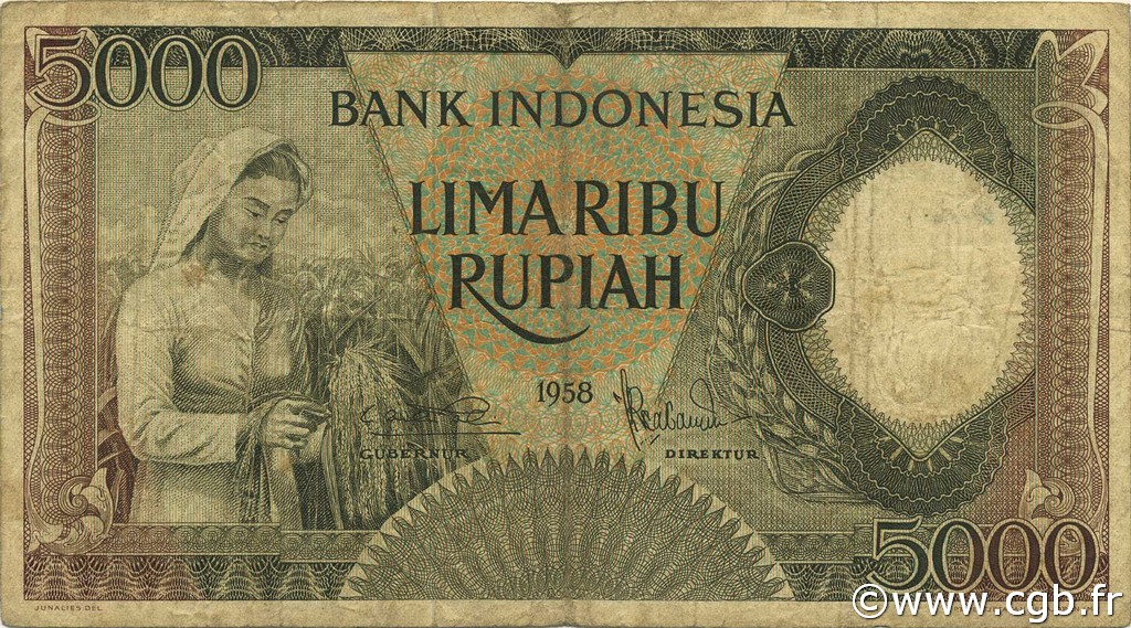 5000 Rupiah INDONESIA  1958 P.063 F