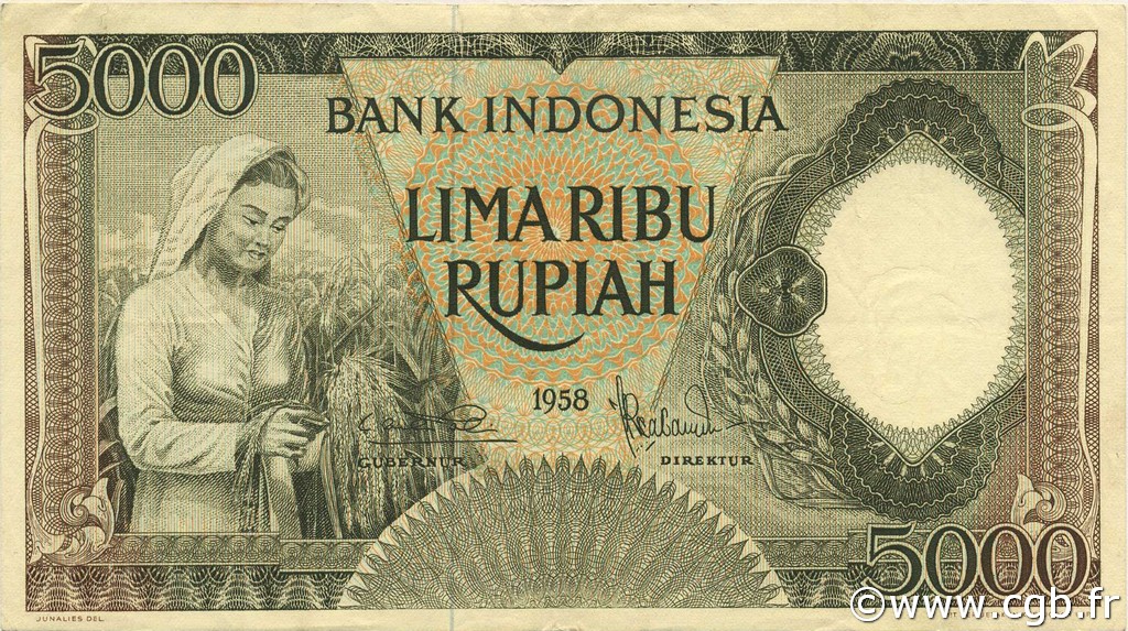 5000 Rupiah INDONESIA  1958 P.063 VF+