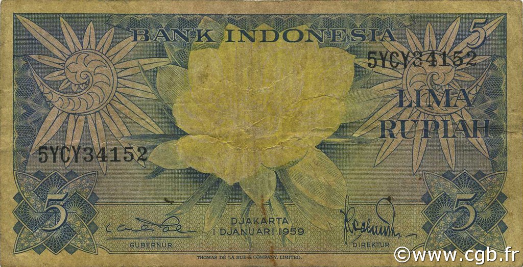 5 Rupiah INDONESIA  1959 P.065 BC