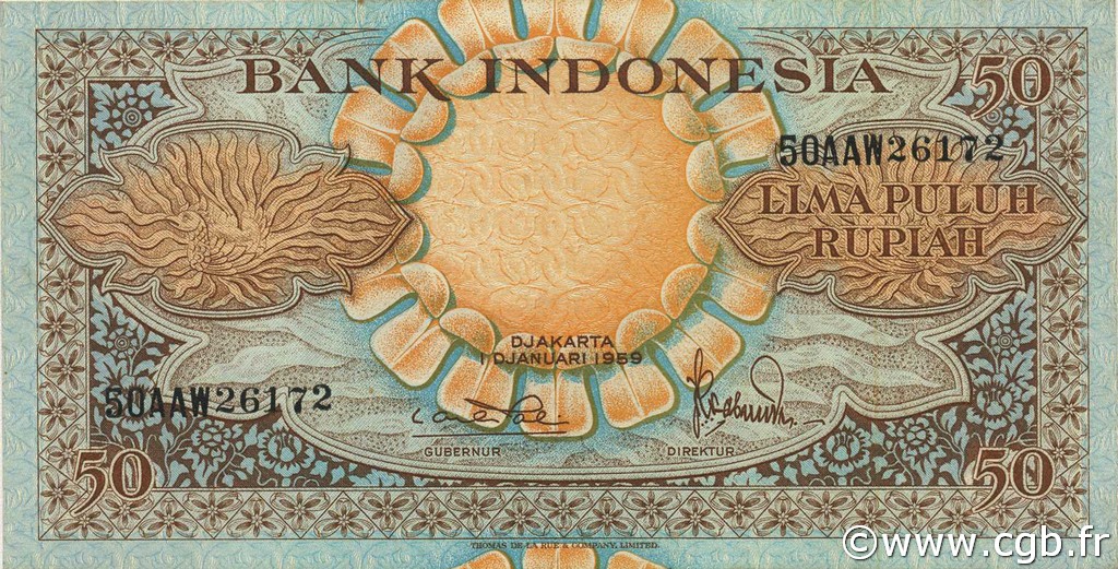 50 Rupiah INDONESIA  1959 P.068a AU