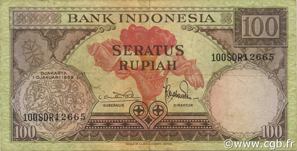 100 Rupiah INDONESIEN  1959 P.069 SS