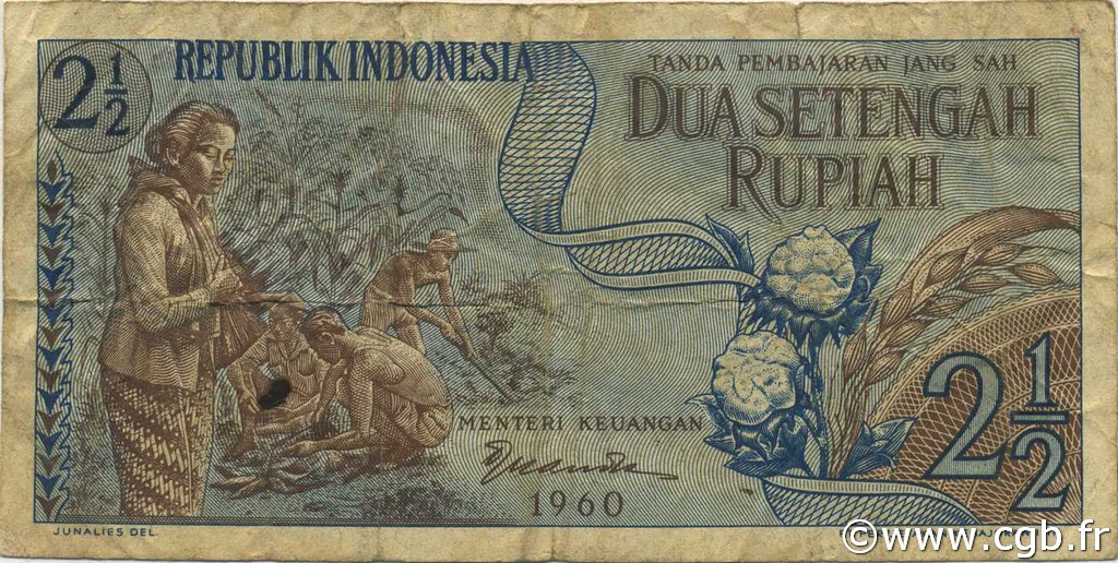 2.5 Rupiah INDONÉSIE  1960 P.077 TB