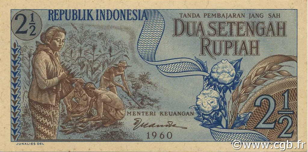 2.5 Rupiah INDONESIA  1960 P.077 SC+