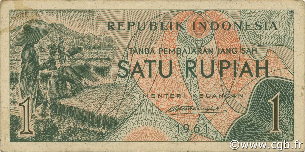 1 Rupiah INDONÉSIE  1961 P.078 TTB