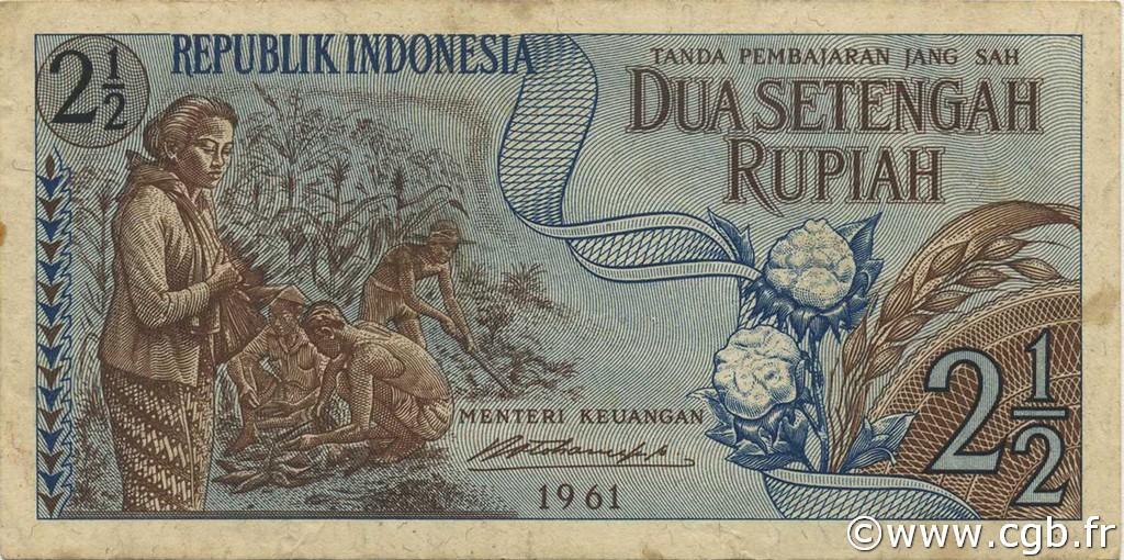 2 ½ Rupiah INDONESIEN  1961 P.079 SS