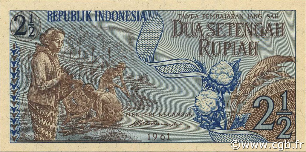 2 ½ Rupiah INDONESIA  1961 P.079a FDC