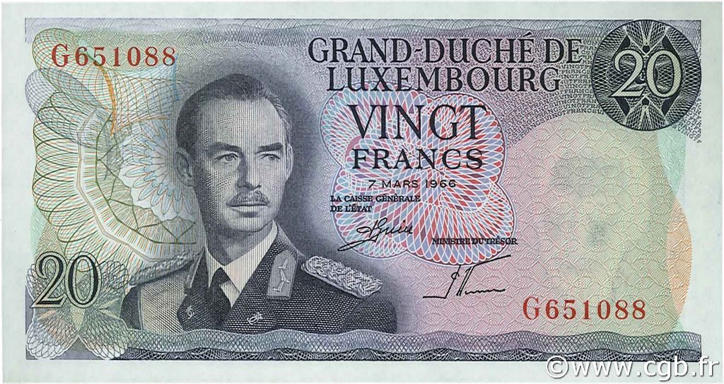 20 Francs LUSSEMBURGO  1966 P.54a FDC