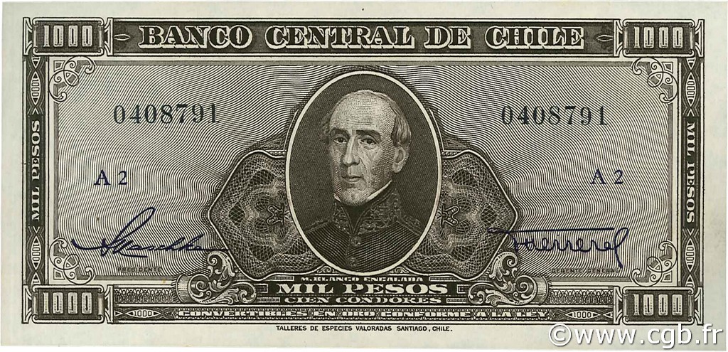 1000 Pesos - 100 Condores CILE  1947 P.116 SPL+