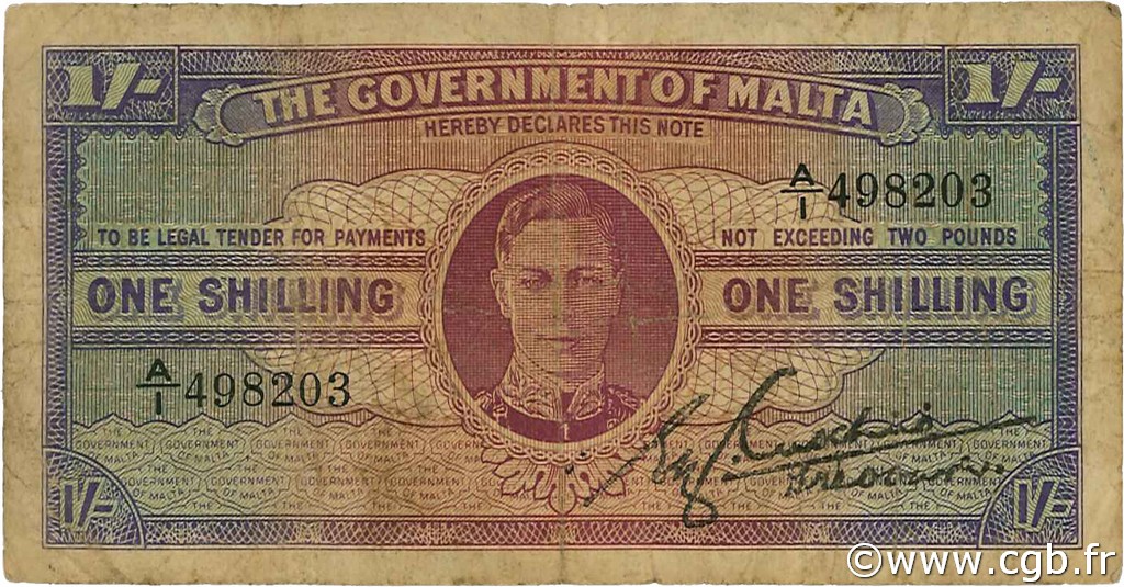 1 Shilling MALTE  1943 P.16 RC+