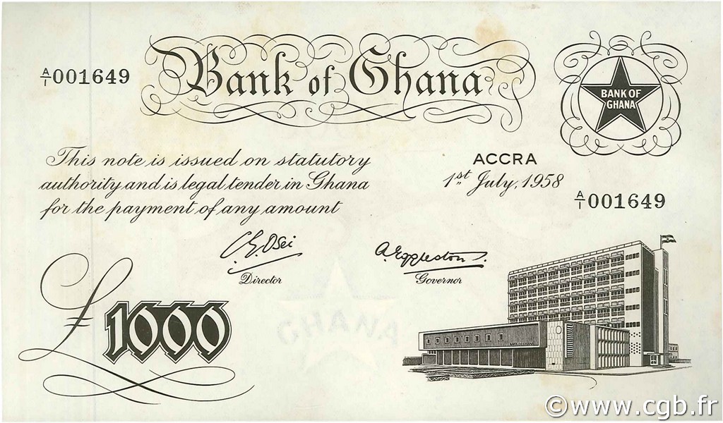1000 Pounds GHANA  1958 P.04 SC