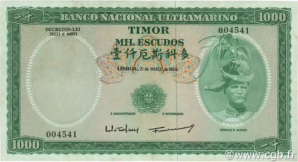 1000 Escudos TIMOR  1968 P.30a MBC a EBC