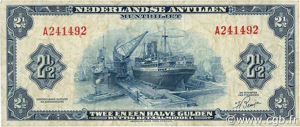 2,5 Gulden ANTILLES NÉERLANDAISES  1955 P.A01 TB+