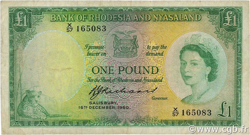 1 Pound RHODESIA AND NYASALAND (Federation of)  1960 P.21b F