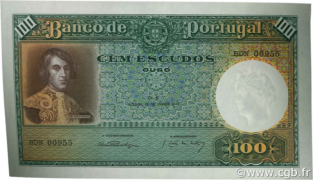 100 Escudos PORTUGAL  1941 P.150 EBC a SC