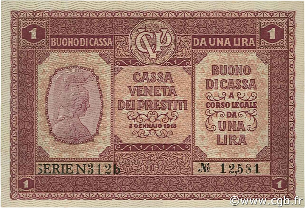 1 Lira ITALY  1918 PM.04 UNC