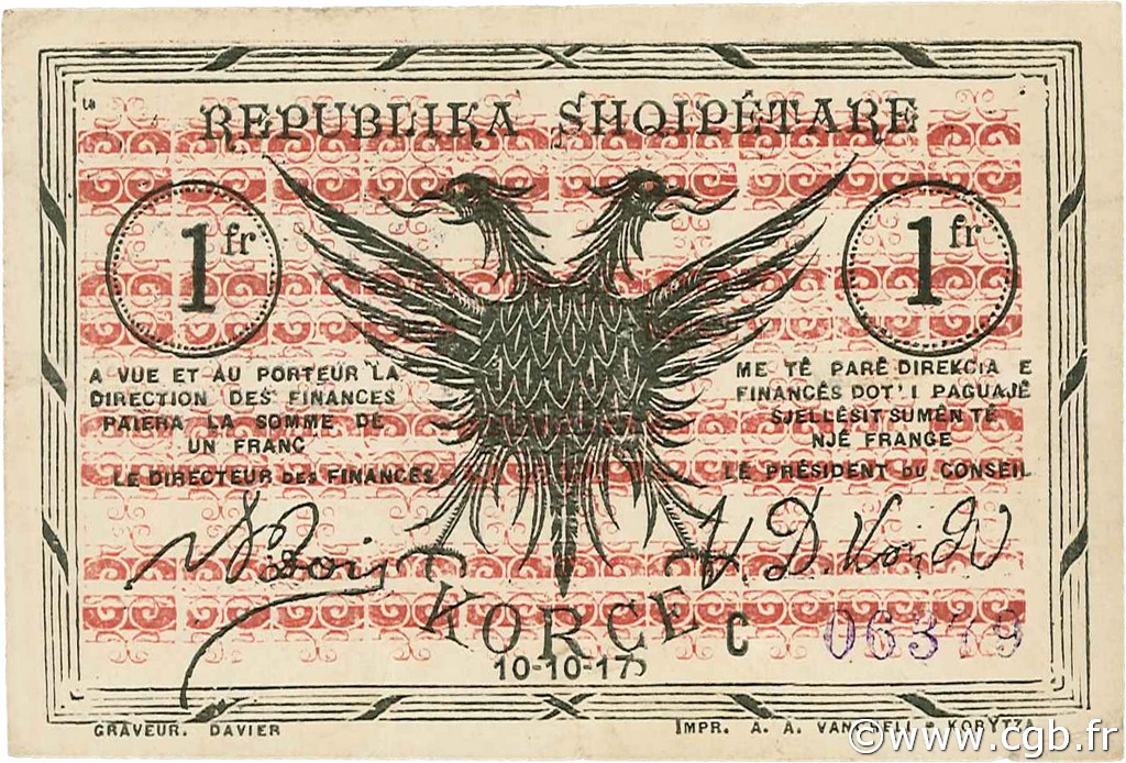 1 Franc ALBANIA  1917 PS.111 MBC+