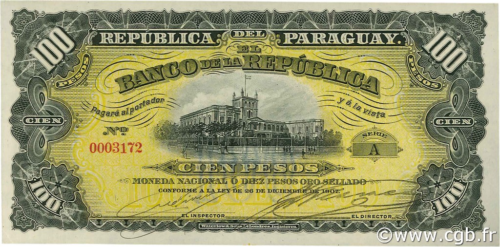 100 Pesos PARAGUAY  1907 P.159 ST