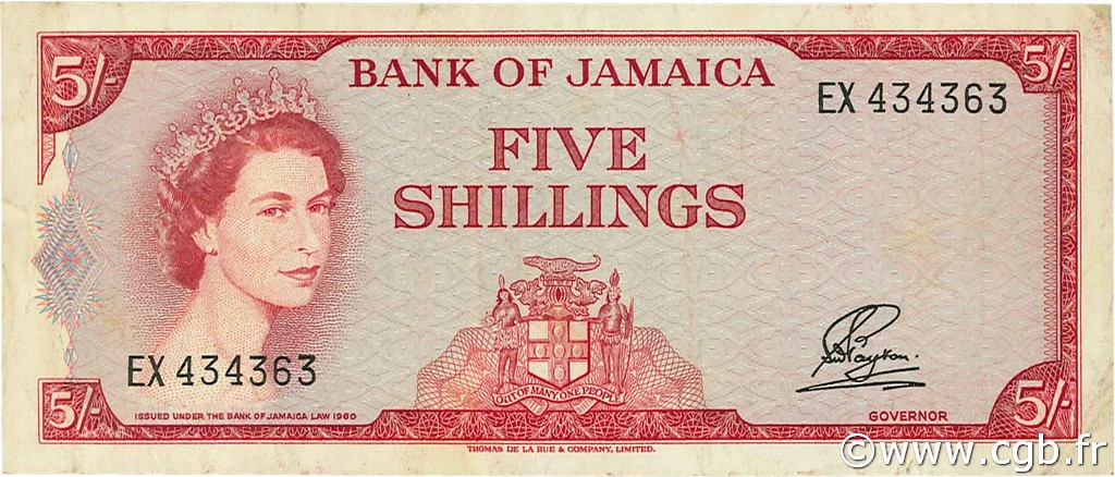 5 Shillings JAMAICA  1964 P.51Ab VF