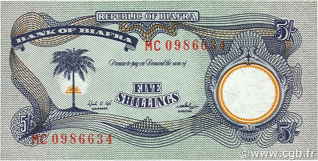 5 Shillings BIAFRA  1968 P.03a q.FDC