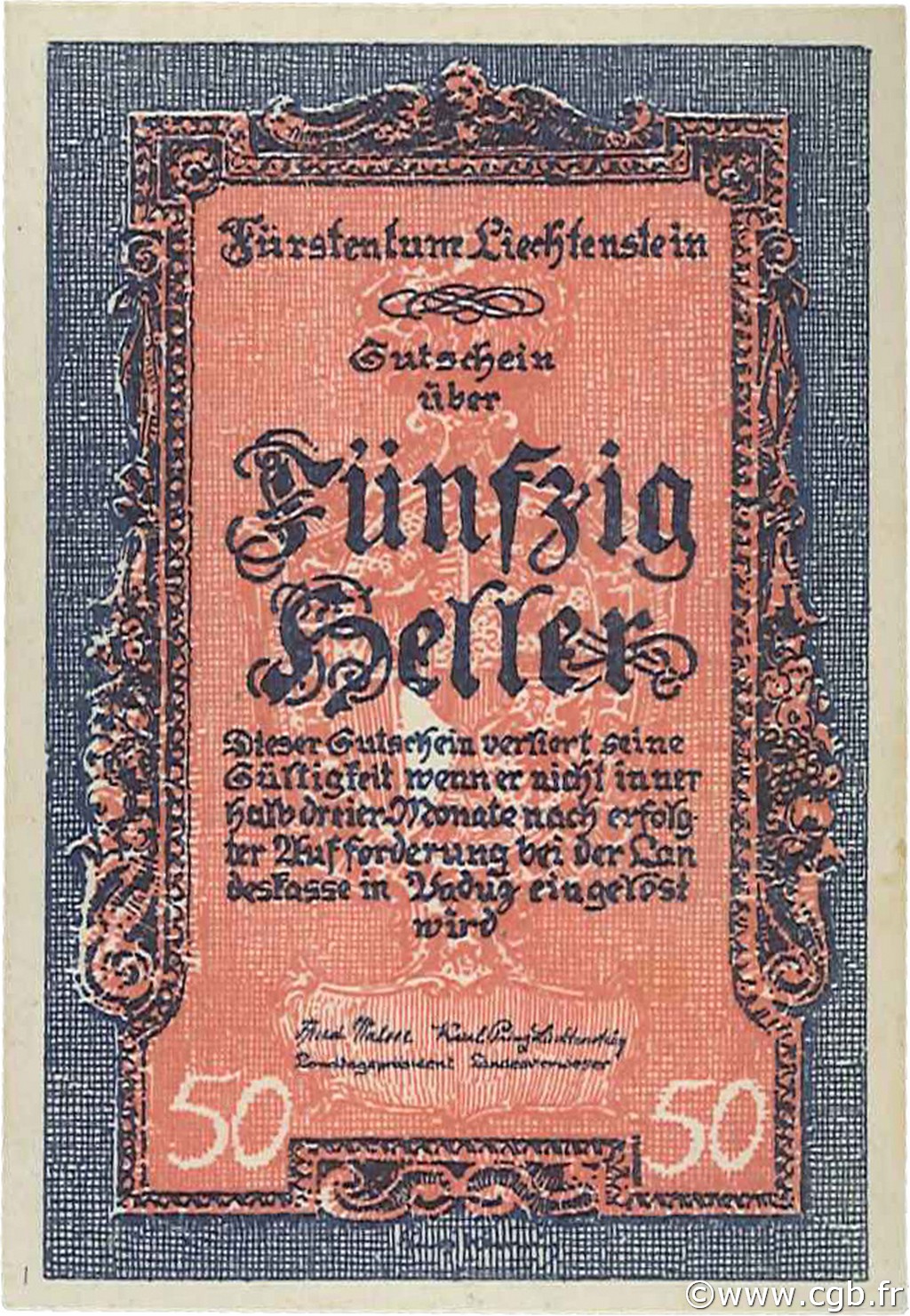 50 Heller LIECHTENSTEIN  1920 P.03 NEUF