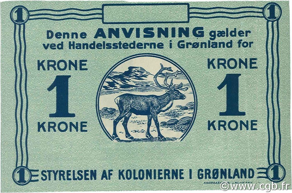 1 Krone Épreuve GROENLANDIA  1913 P.13 AU